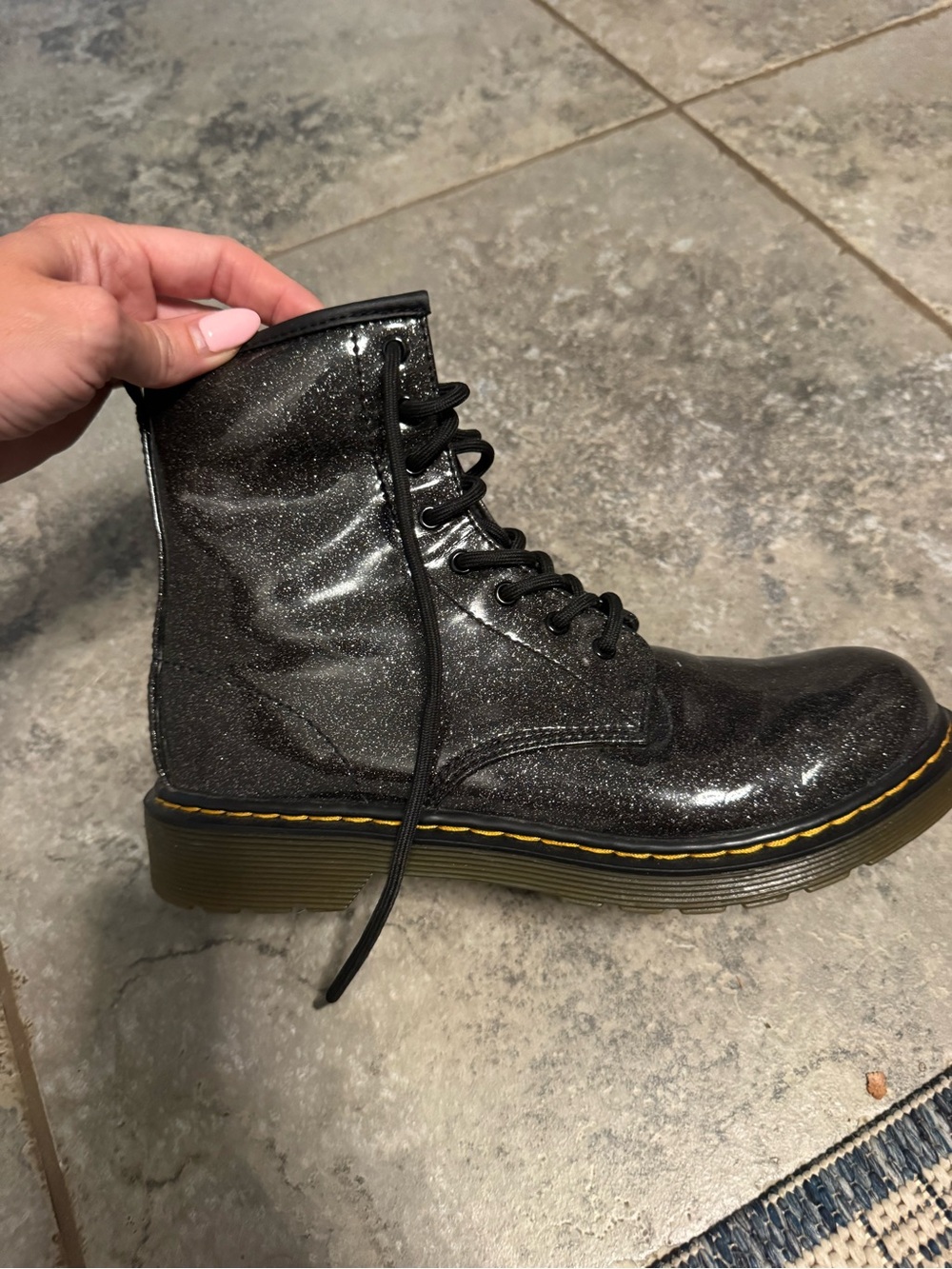 Dr. Martens Black Glitter Lace-Up Combat Boot